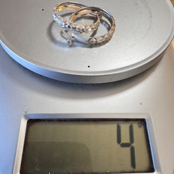 Sterling Silver 925 Geometric Texture Hoop Earrings Hinged Posts 1.25'' Length - Picture 10 of 10